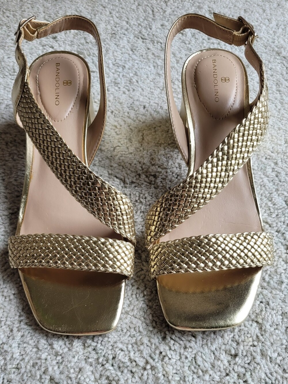Asymmetrical Metallic Gold Block Heel